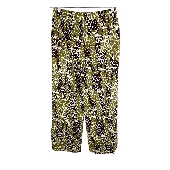 ModCloth Wide Leg Pants LARGE Giraffe Print Linen Blend Brown Green Safari - Picture 6 of 11